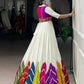 Lorenvalley Fashion White Rayon Multi Colour Patch With Lace Touch Up Lehenga Choli with Koti - Swadesiicart