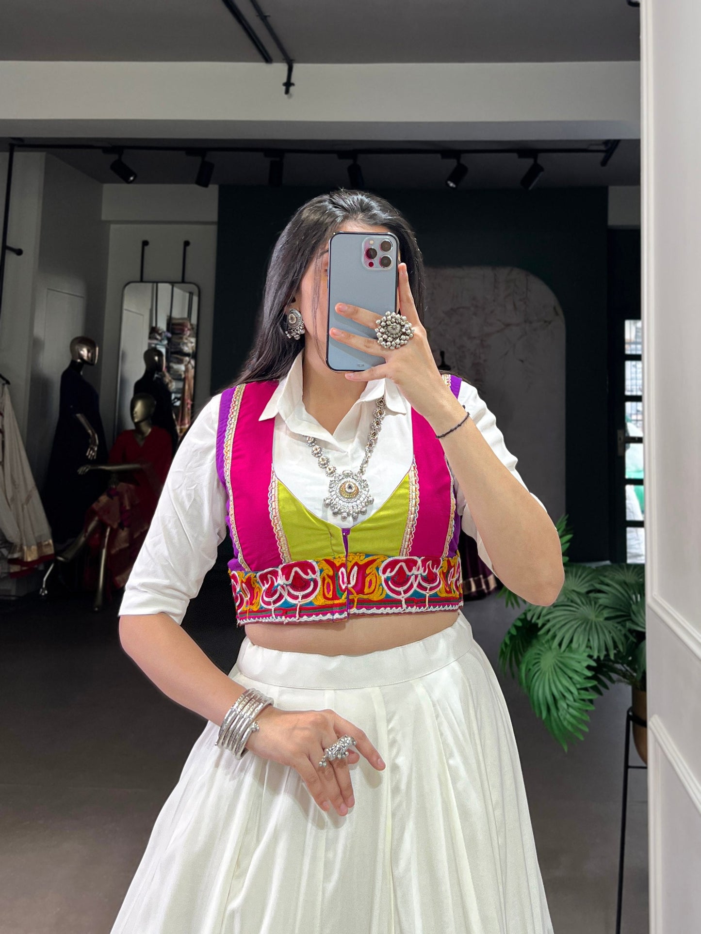 Lorenvalley Fashion White Rayon Multi Colour Patch With Lace Touch Up Lehenga Choli with Koti - Swadesiicart