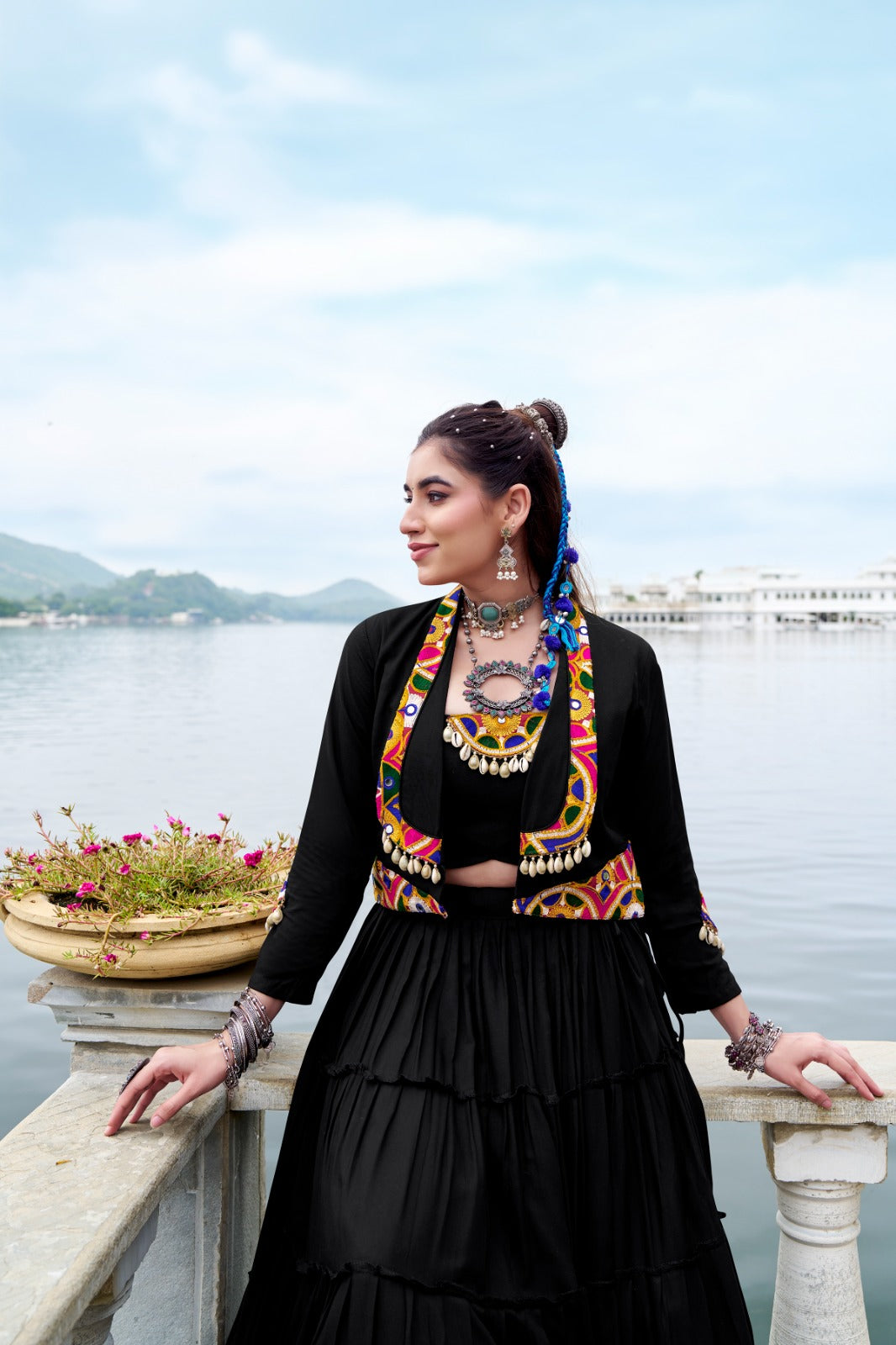 Lorenvalley Fashion Black Pure Rayon Plain Frill Lehenga Choli with Koti - Swadesiicart