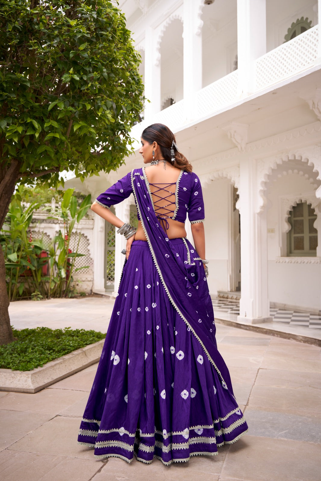 Lorenvalley Fashion Purple Pure Chanderi Bandhej Print With Lace Touch Up Lehenga Choli with Dupatta - Swadesiicart