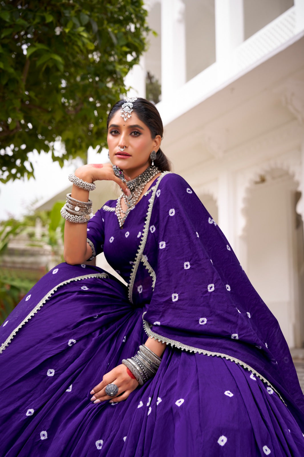 Lorenvalley Fashion Purple Pure Chanderi Bandhej Print With Lace Touch Up Lehenga Choli with Dupatta - Swadesiicart