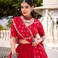 Lorenvalley Fashion Red Pure Chanderi Bandhej Print With Lace Touch Up Lehenga Choli with Dupatta - Swadesiicart