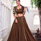 Lorenvalley Fashion Brown Pure Chanderi Zari Weaving Work With Embossed Design Lace Touch Up Lehenga Choli with Dupatta - Swadesiicart