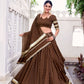 Lorenvalley Fashion Brown Pure Chanderi Zari Weaving Work With Embossed Design Lace Touch Up Lehenga Choli with Dupatta - Swadesiicart