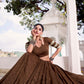 Lorenvalley Fashion Brown Pure Chanderi Zari Weaving Work With Embossed Design Lace Touch Up Lehenga Choli with Dupatta - Swadesiicart