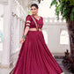 Lorenvalley Fashion Maroon Pure Chanderi Zari Weaving Work With Embossed Design Lace Touch Up Lehenga Choli with Dupatta - Swadesiicart