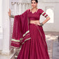 Lorenvalley Fashion Maroon Pure Chanderi Zari Weaving Work With Embossed Design Lace Touch Up Lehenga Choli with Dupatta - Swadesiicart