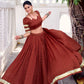 Lorenvalley Fashion Rosegold Pure Chanderi Zari Weaving Work With Embossed Design Lace Touch Up Lehenga Choli with Dupatta - Swadesiicart