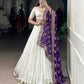 Lorenvalley Fashion White Pure Rayon Lace Touch Up Lehenga Choli with Dupatta - Swadesiicart