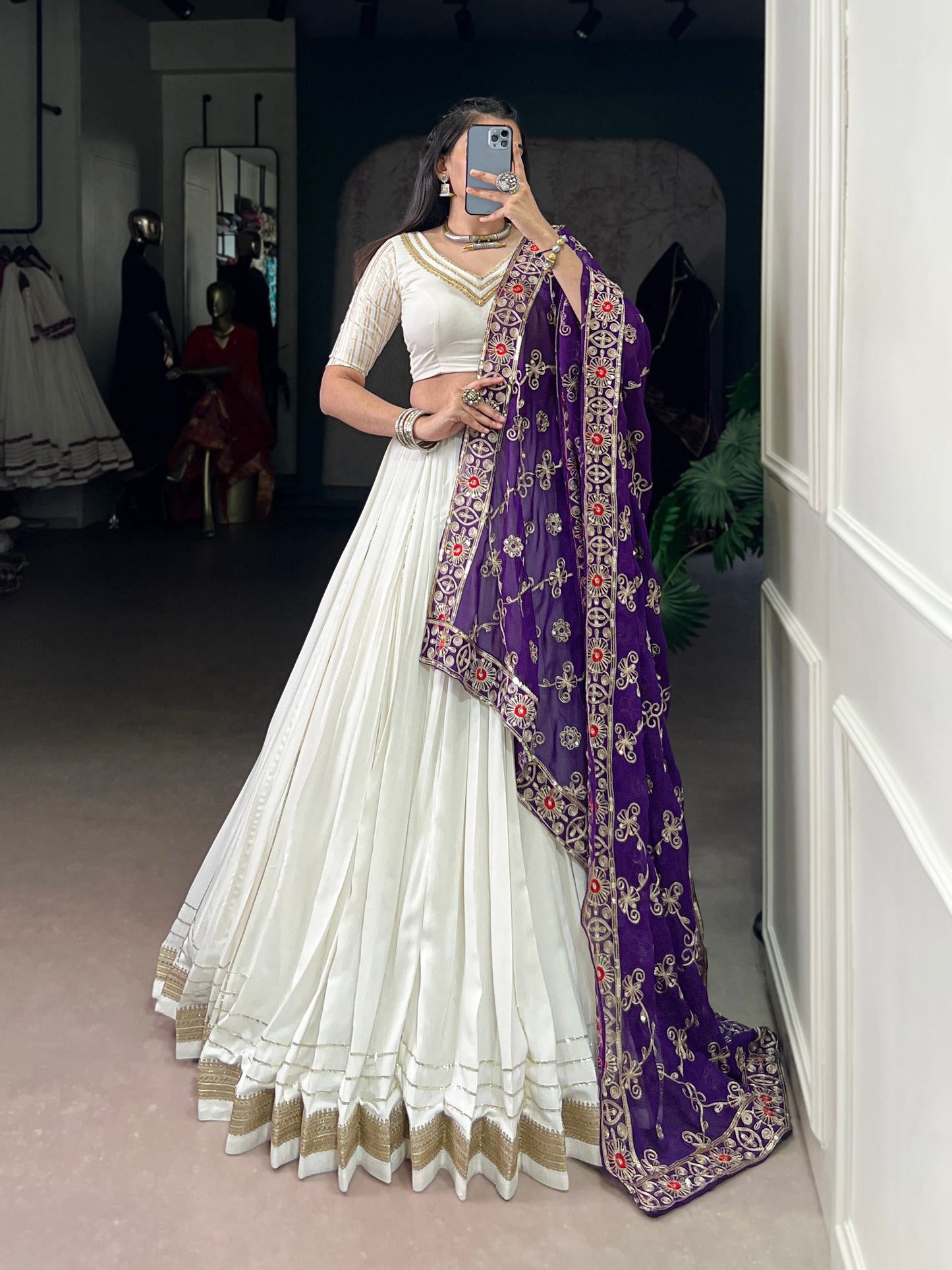 Lorenvalley Fashion White Pure Rayon Lace Touch Up Lehenga Choli with Dupatta - Swadesiicart