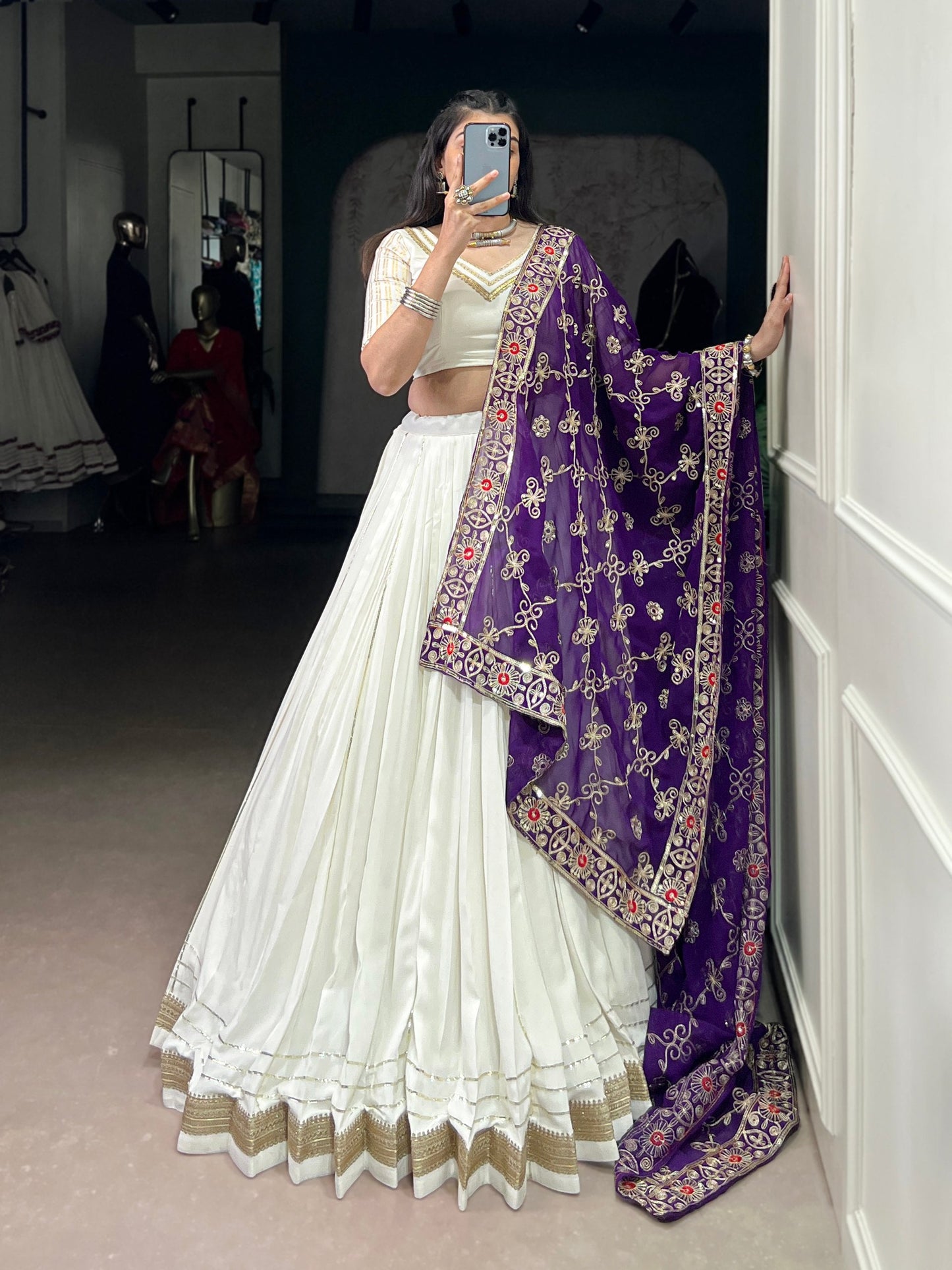 Lorenvalley Fashion White Pure Rayon Lace Touch Up Lehenga Choli with Dupatta - Swadesiicart