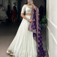 Lorenvalley Fashion White Pure Rayon Lace Touch Up Lehenga Choli with Dupatta - Swadesiicart