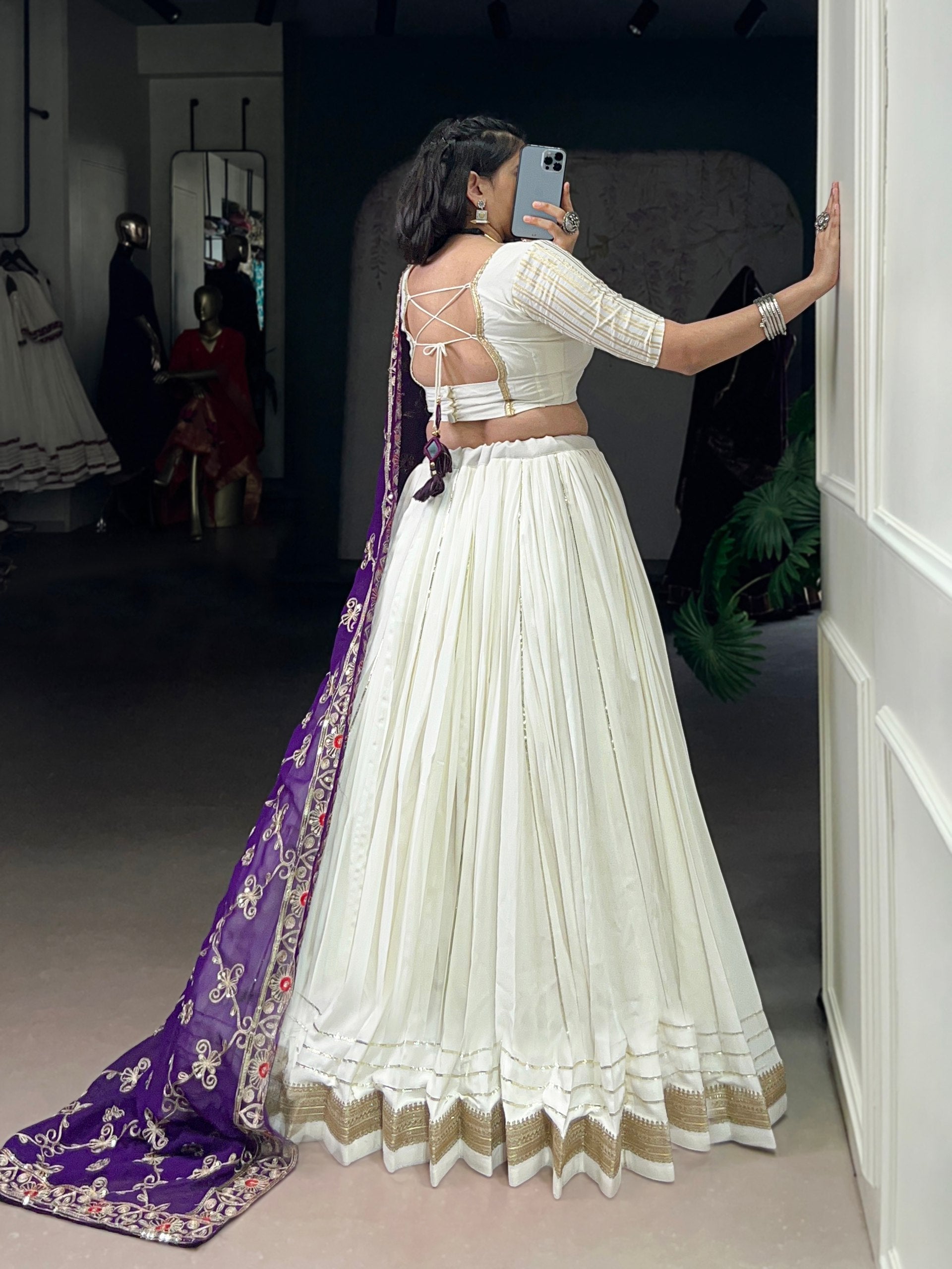 Lorenvalley Fashion White Pure Rayon Lace Touch Up Lehenga Choli with Dupatta - Swadesiicart