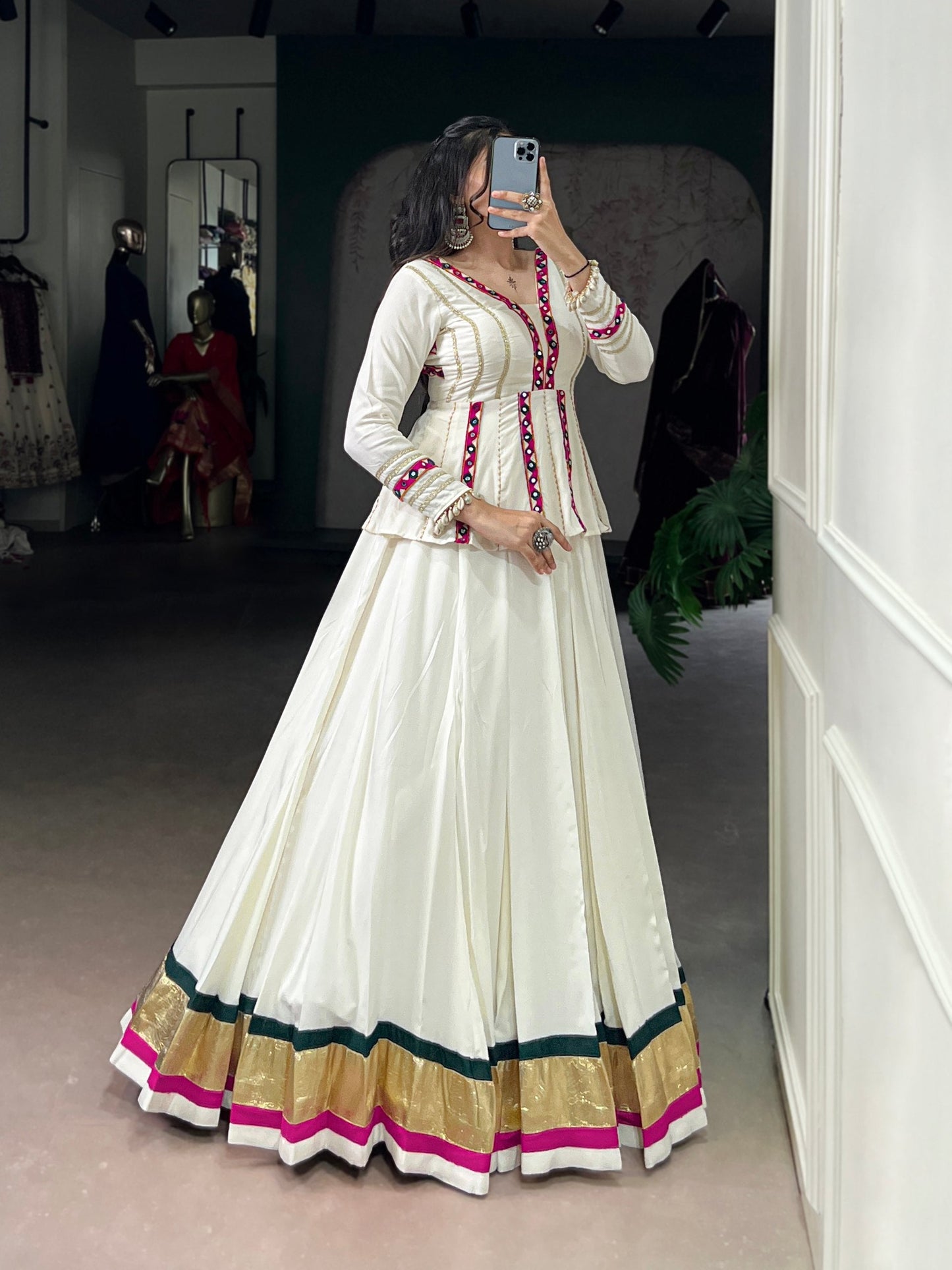 Lorenvalley Fashion White Pure Rayon Embossed Design Lace Touch up Lehenga Choli | Swadesiicart
