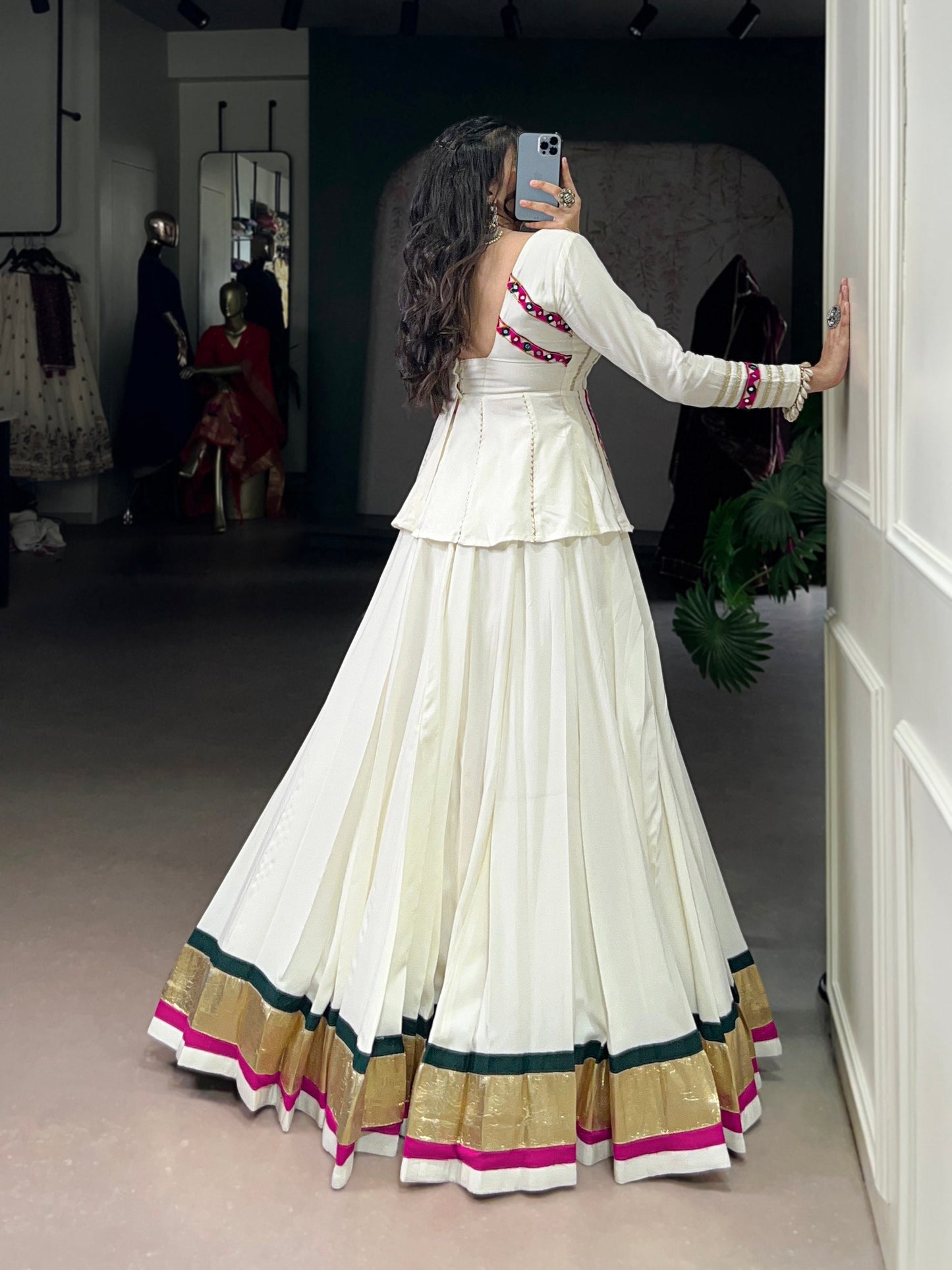 Lorenvalley Fashion White Pure Rayon Embossed Design Lace Touch up Lehenga Choli | Swadesiicart