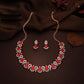 Tehzeeb Creations Red Colour Ad Studded Necklace Jewellery Set With Matching Earrings For Women And Girls - Swadesiicart
