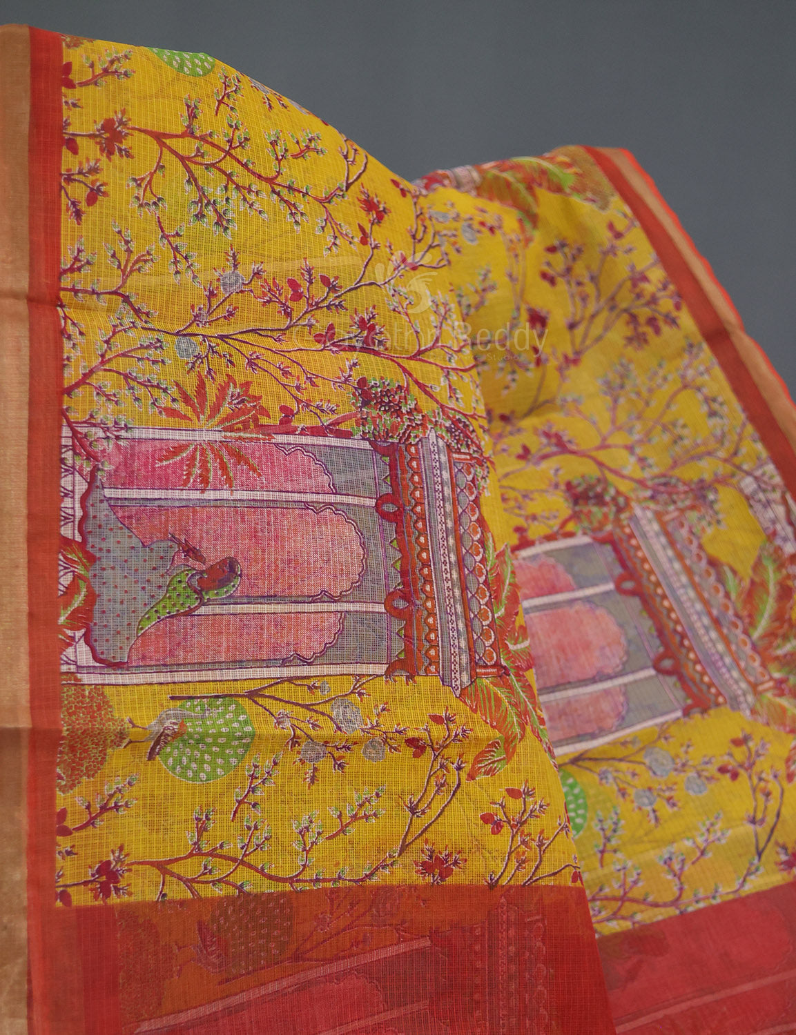 Light Yellow Colour With Orange Blouse Cotton Brasso Saree By Gayathri Reddy Designer Studio | Swadesiicart