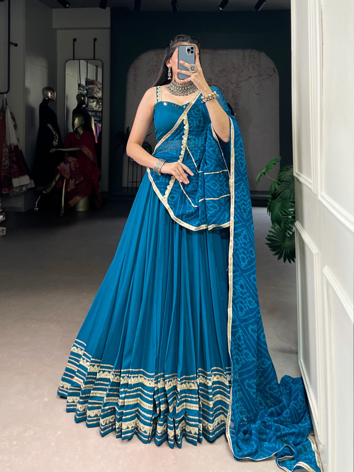 Lorenvalley Fashion Teal Pure Rayon Lace Touch Up Lehenga Choli with Dupatta | Swadesiicart