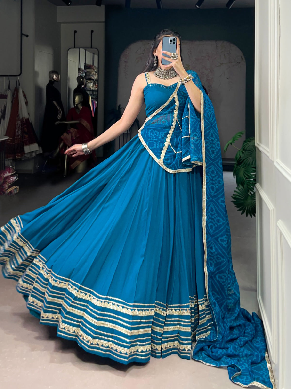 Lorenvalley Fashion Teal Pure Rayon Lace Touch Up Lehenga Choli with Dupatta | Swadesiicart