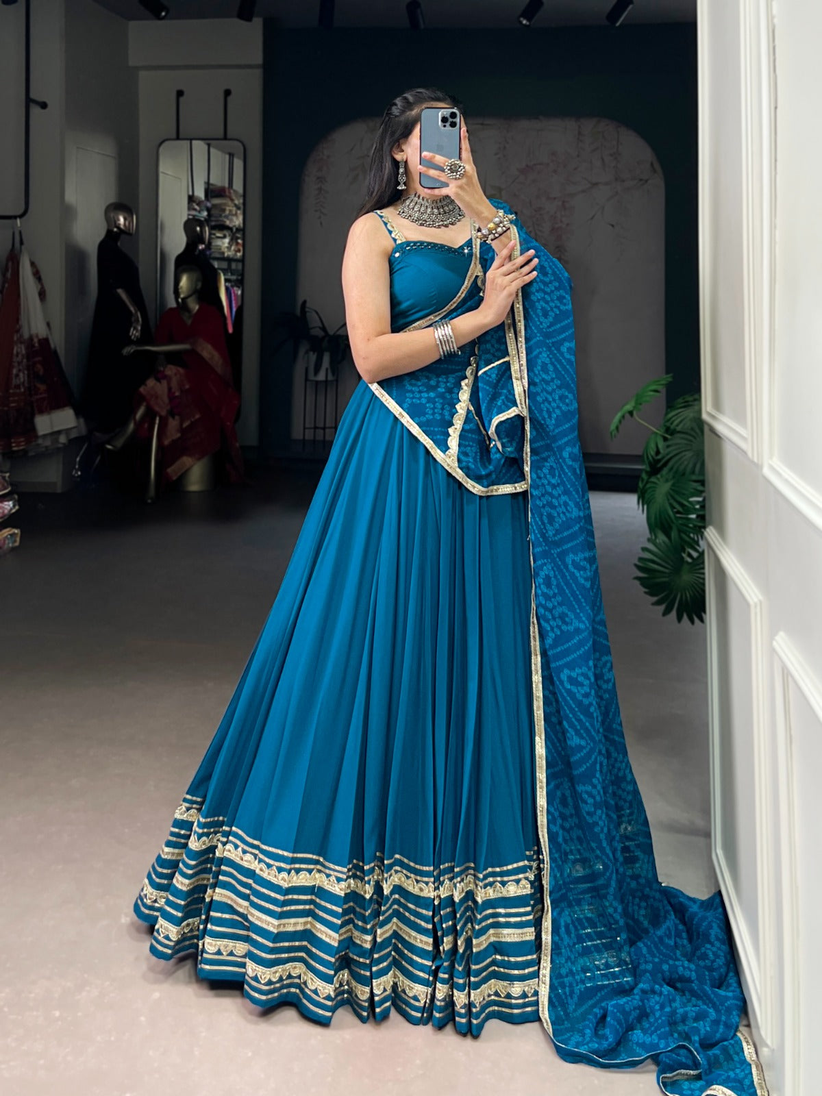 Lorenvalley Fashion Teal Pure Rayon Lace Touch Up Lehenga Choli with Dupatta | Swadesiicart