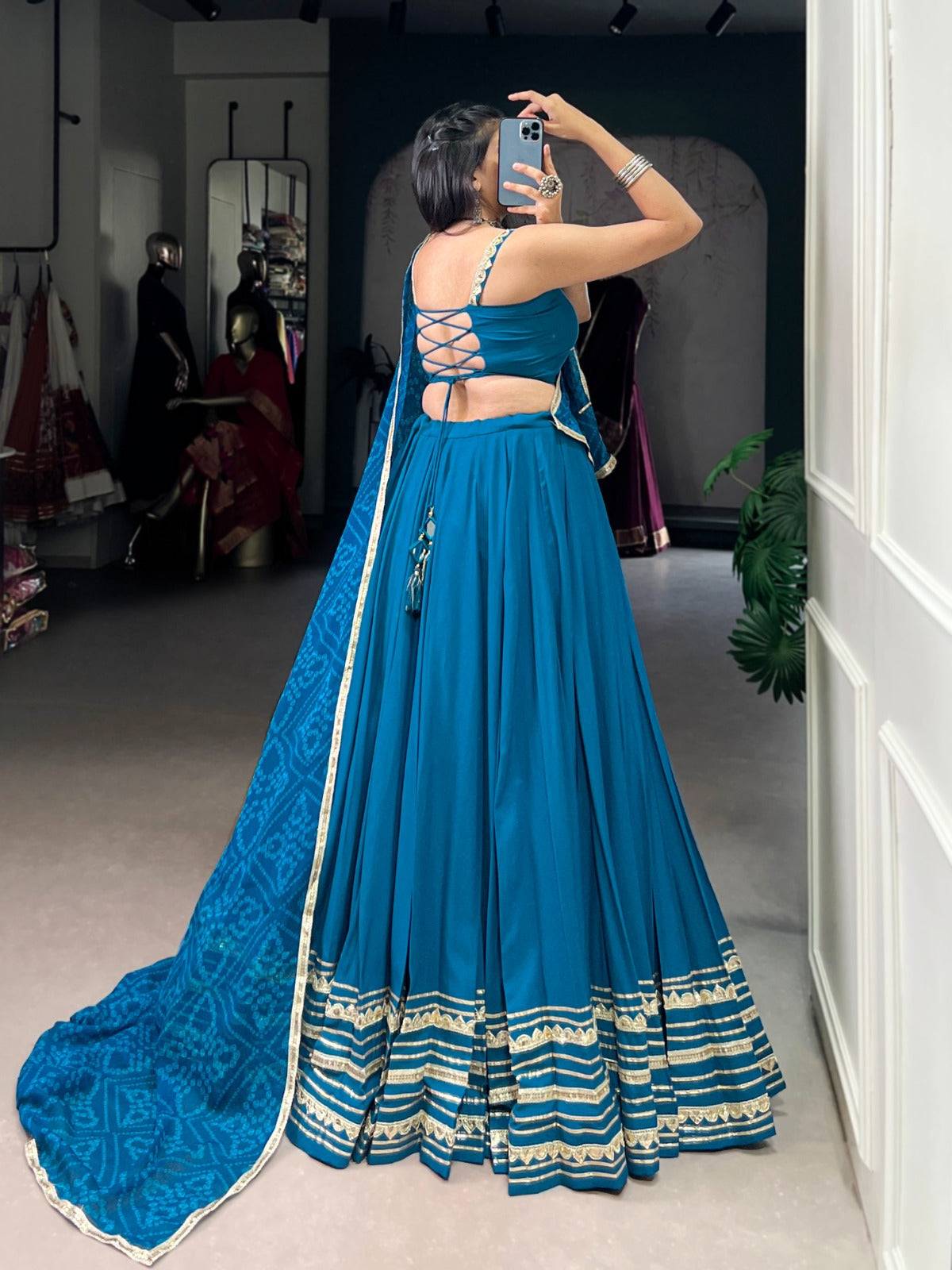 Lorenvalley Fashion Teal Pure Rayon Lace Touch Up Lehenga Choli with Dupatta | Swadesiicart
