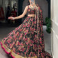 Lorenvalley Fashion Black Chiffon Floral Print and Foil Print with Embossed Design with Gotta Patti Lace Touch Up Lehenga Choli with Dupatta - Swadesiicart