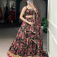 Lorenvalley Fashion Black Chiffon Floral Print and Foil Print with Embossed Design with Gotta Patti Lace Touch Up Lehenga Choli with Dupatta - Swadesiicart