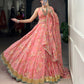 Lorenvalley Fashion Peach Chiffon Floral Print and Foil Print with Embossed Design with Gotta Patti Lace Touch Up Lehenga Choli with Dupatta - Swadesiicart