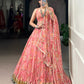 Lorenvalley Fashion Peach Chiffon Floral Print and Foil Print with Embossed Design with Gotta Patti Lace Touch Up Lehenga Choli with Dupatta - Swadesiicart