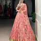 Lorenvalley Fashion Peach Chiffon Floral Print and Foil Print with Embossed Design with Gotta Patti Lace Touch Up Lehenga Choli with Dupatta - Swadesiicart