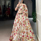 Lorenvalley Fashion White Chiffon Floral Print and Foil Print with Embossed Design with Gotta Patti Lace Touch Up Lehenga Choli with Dupatta - Swadesiicart
