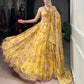 Lorenvalley Fashion Yellow Chiffon Floral Print and Foil Print with Embossed Design with Gotta Patti Lace Touch Up Lehenga Choli with Dupatta - Swadesiicart