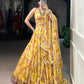 Lorenvalley Fashion Yellow Chiffon Floral Print and Foil Print with Embossed Design with Gotta Patti Lace Touch Up Lehenga Choli with Dupatta - Swadesiicart