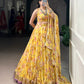 Lorenvalley Fashion Yellow Chiffon Floral Print and Foil Print with Embossed Design with Gotta Patti Lace Touch Up Lehenga Choli with Dupatta - Swadesiicart