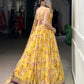 Lorenvalley Fashion Yellow Chiffon Floral Print and Foil Print with Embossed Design with Gotta Patti Lace Touch Up Lehenga Choli with Dupatta - Swadesiicart