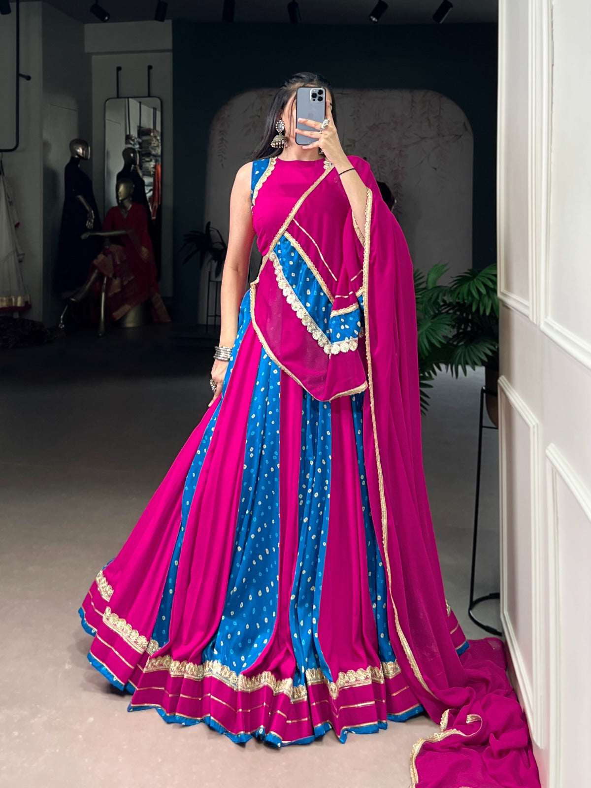 Lorenvalley Fashion Pink Tasar Silk Bandhej Print With Lace Touch Up Lehenga Choli with Dupatta | Swadesiicart