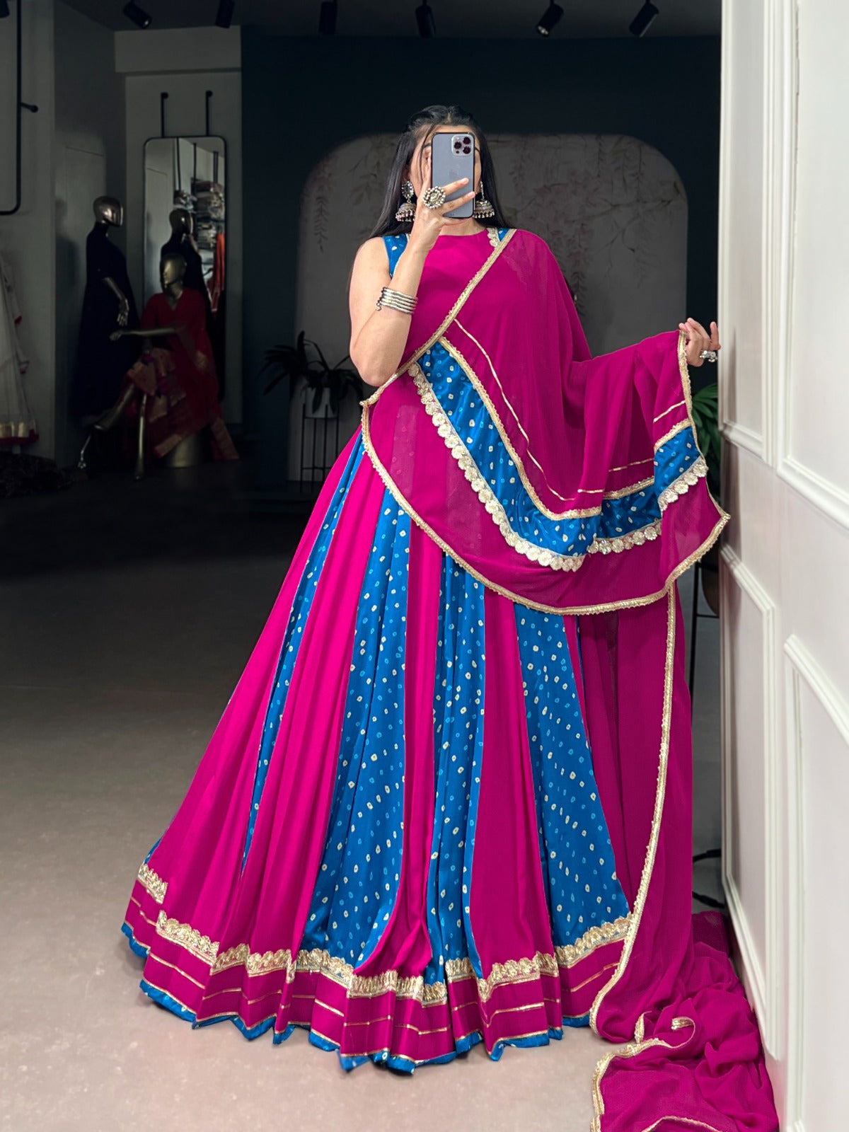 Lorenvalley Fashion Pink Tasar Silk Bandhej Print With Lace Touch Up Lehenga Choli with Dupatta | Swadesiicart