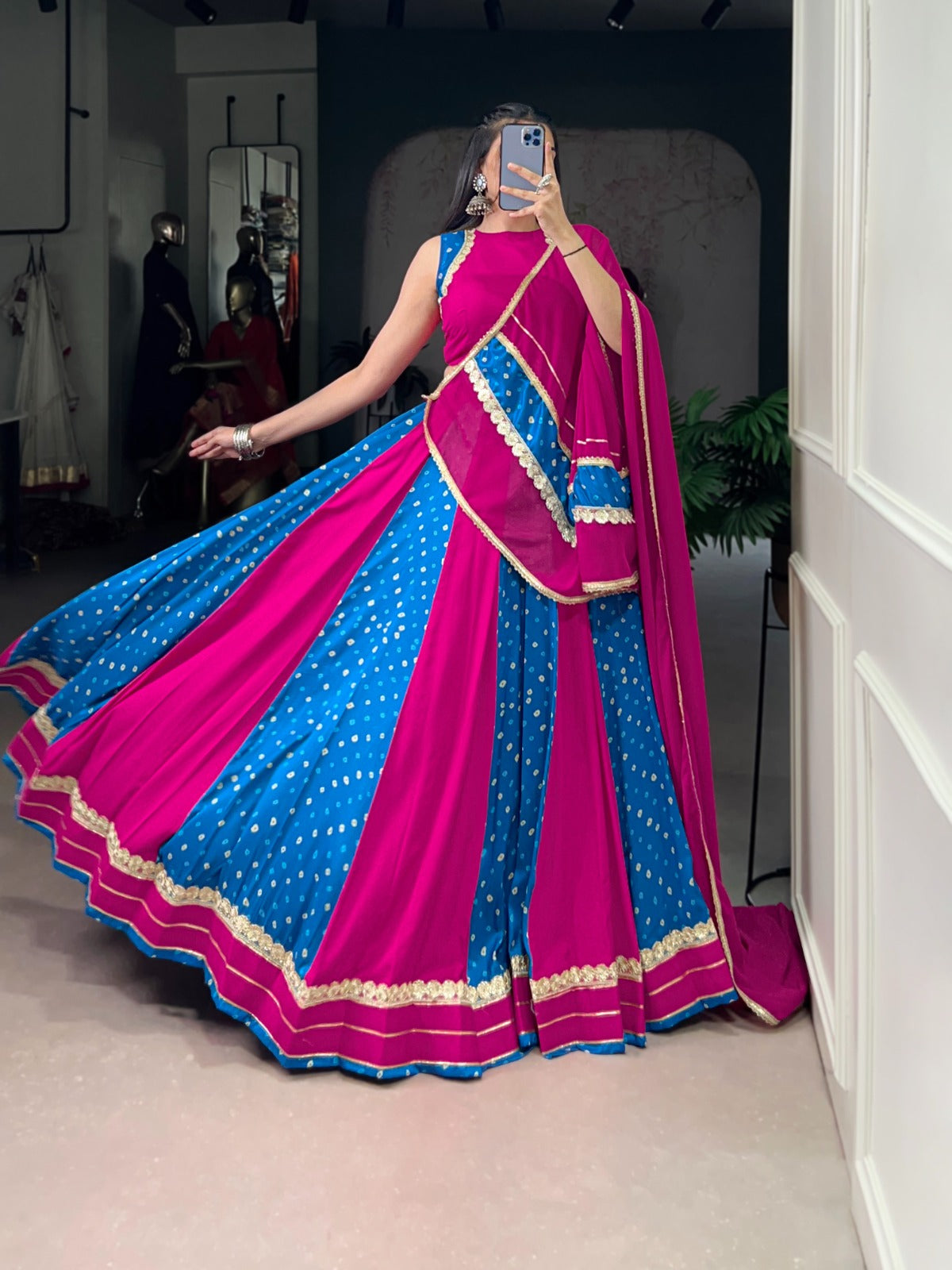 Lorenvalley Fashion Pink Tasar Silk Bandhej Print With Lace Touch Up Lehenga Choli with Dupatta | Swadesiicart