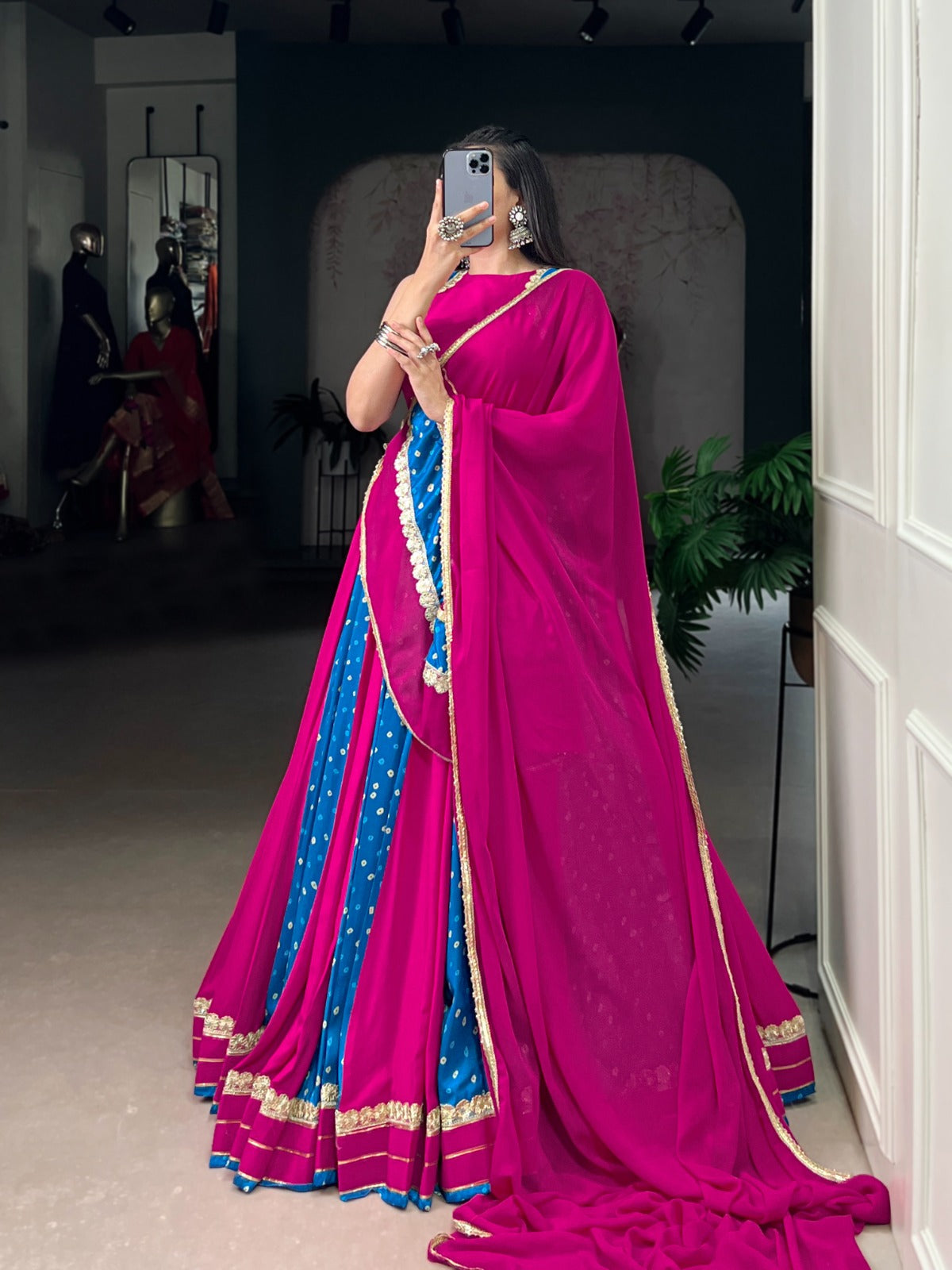 Lorenvalley Fashion Pink Tasar Silk Bandhej Print With Lace Touch Up Lehenga Choli with Dupatta | Swadesiicart