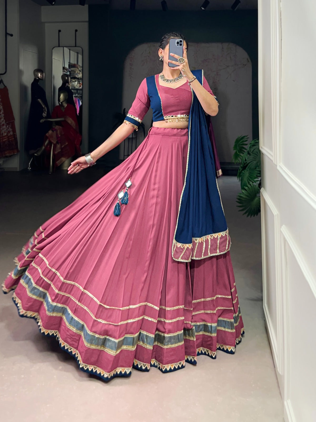 Lorenvalley Fashion Peach Pure Rayon Lace Touch Up Lehenga Choli with Dupatta | Swadesiicart