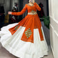 Lorenvalley Fashion Orange Pure Rayon Plain And Gamthi Patch Work With Gota Patti Touch Up Lehenga Choli | Swadesiicart