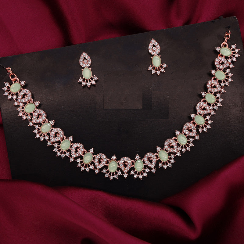 Tehzeeb Creations See Green Colour Ad Studded Necklace Jewellery Set With Matching Earrings For Women And Girls - Swadesiicart