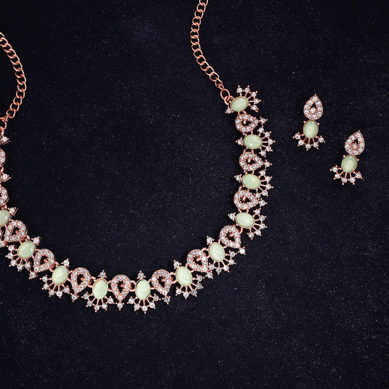 Tehzeeb Creations See Green Colour Ad Studded Necklace Jewellery Set With Matching Earrings For Women And Girls - Swadesiicart