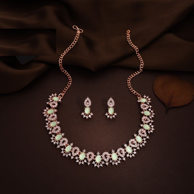 Tehzeeb Creations See Green Colour Ad Studded Necklace Jewellery Set With Matching Earrings For Women And Girls - Swadesiicart