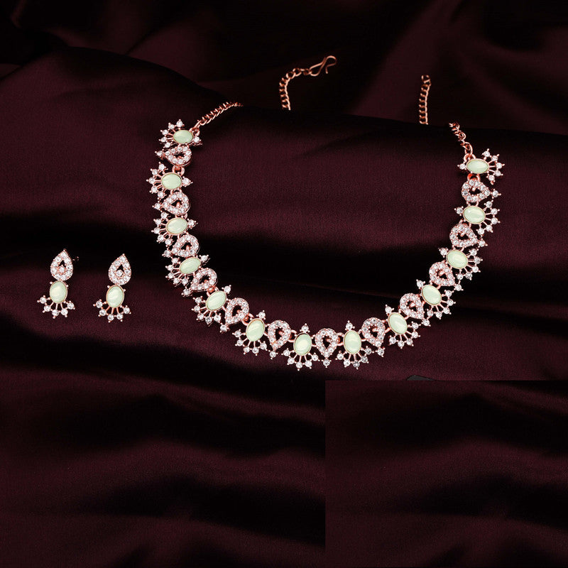 Tehzeeb Creations See Green Colour Ad Studded Necklace Jewellery Set With Matching Earrings For Women And Girls - Swadesiicart