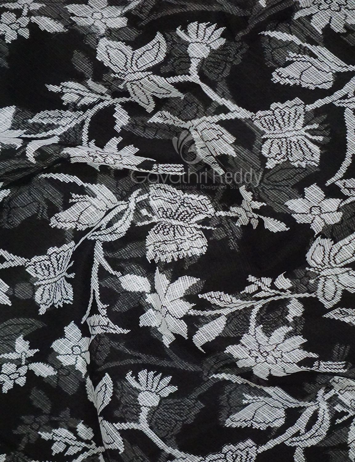 Black And White Colour Block Print Pure Kota Cotton Saree By Gayathri Reddy Designer Studio | Swadesiicart