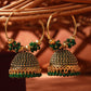 Anikas Creation Green & Gold-Toned Contemporary Jhumkas Earrings | Swadesiicart
