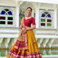 Lorenvalley Mustard Tussar Silk Patola Print With foil work Lehenga Choli | Swadesiicart