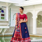 Lorenvalley Navyblue Tussar Silk Patola Print With foil work Lehenga Choli | Swadesiicart