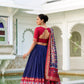Lorenvalley Navyblue Tussar Silk Patola Print With foil work Lehenga Choli | Swadesiicart